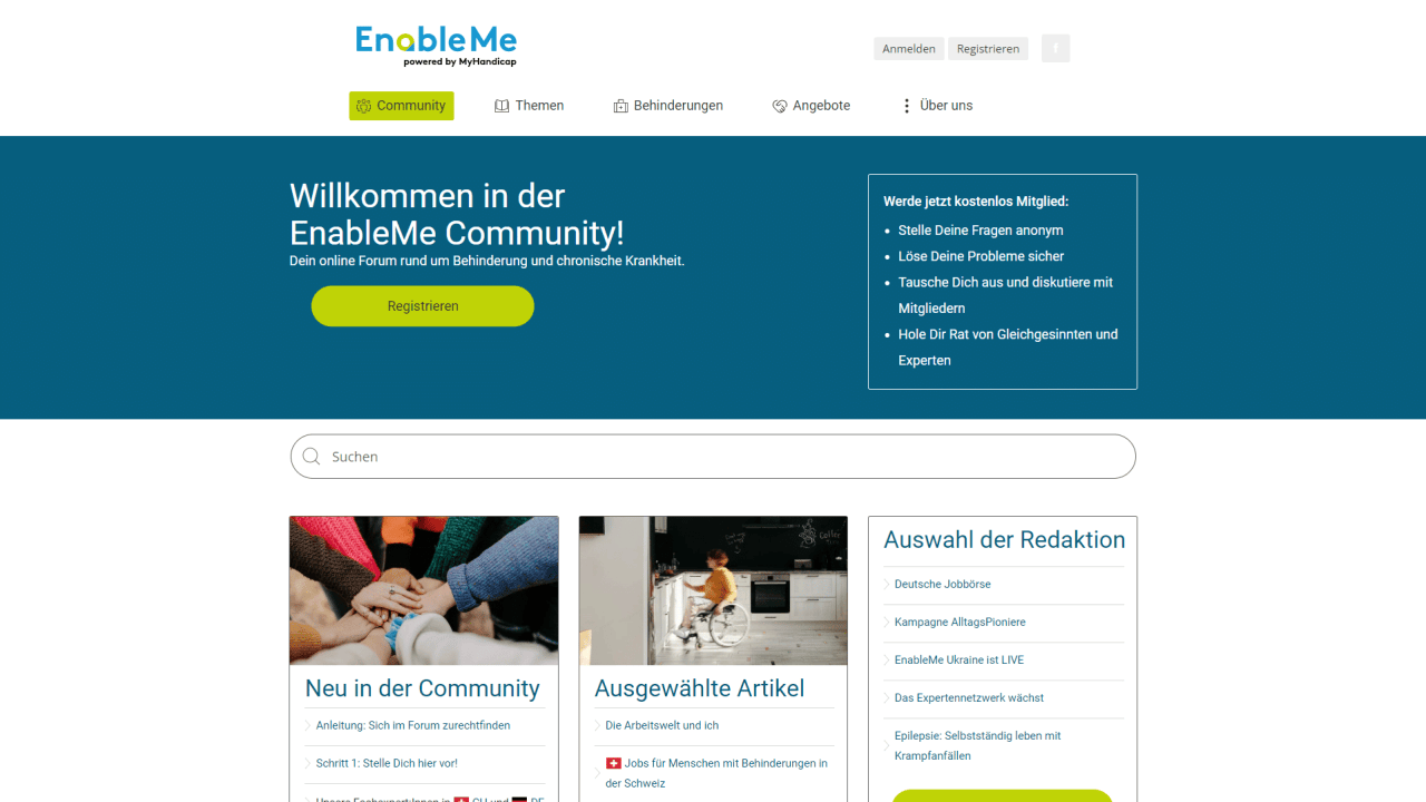 Startseite der EnableMe Community
